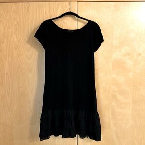 Theory Black Cashmere Midi with Silk Chiffon 3-Tier Ruffle Hem